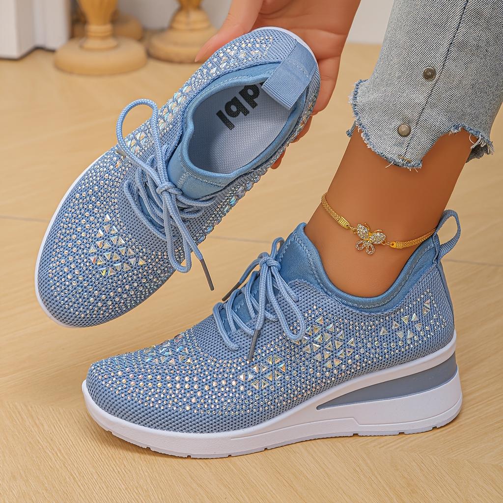 A Pair of Crystal-Embellished Women'S Sneakers | Casual Low-Top, Comfortable and Versatile for All-Season Wear, Fabric Upper and PVC Sole