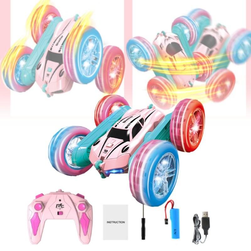 Amazing Colorful Remote Control Stunt Car With Light Up Wheels For Kids Fun