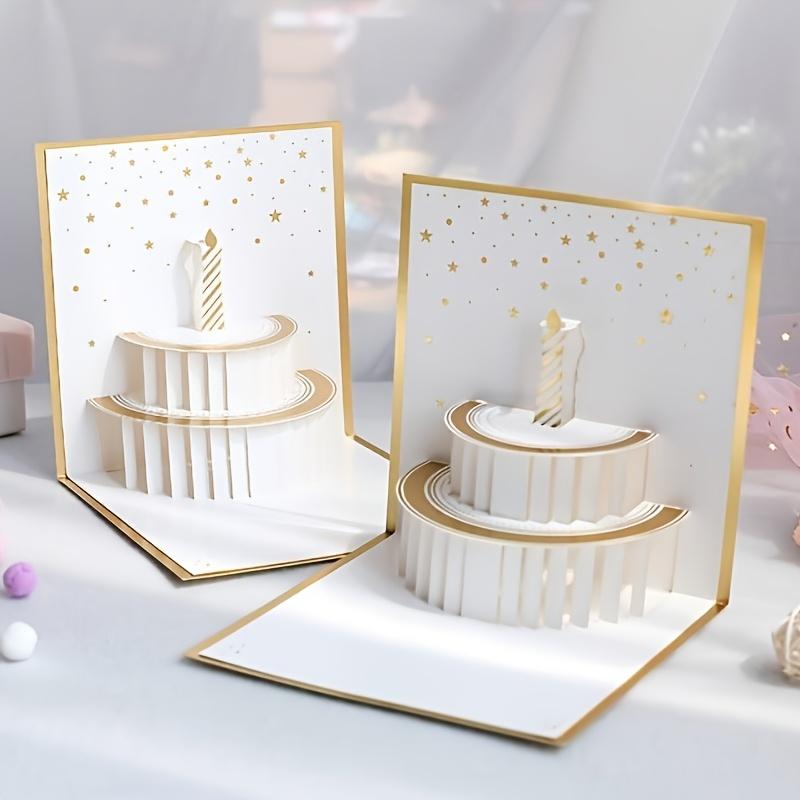 1pc 3D Golden Creative Paper Card | Handcrafted Hollow Paper Sculpture Cake Birthday Greeting Card for Group, Gift Card