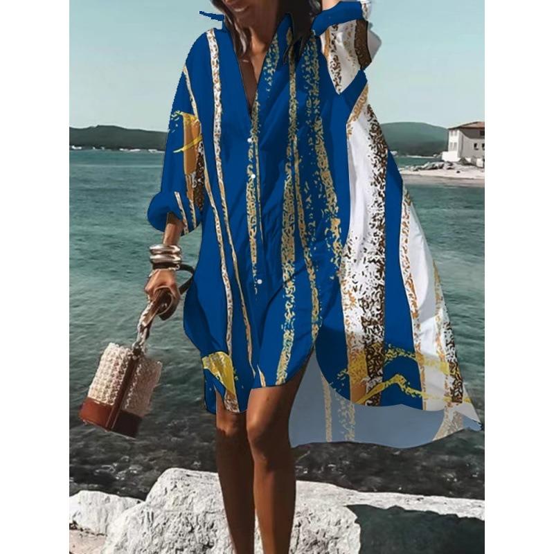 JPNTKY Fashion Long Sleeve V-Neck Casual Dresses