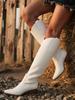 Vintage Cowgirl Western Boots Knee High Chunky Block Heel Embroidery Retro Casual Fashion Luxury Bridal Women Ridding Shoes