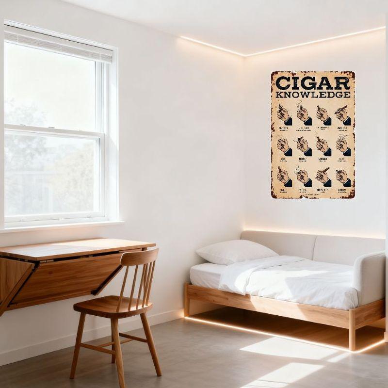 Vintage Cigar Knowledge Smoking Styles Tin Sign, 12 Illustration Retro Metal Poster for Bar Pub Home Wall Decor, Aged Distressed