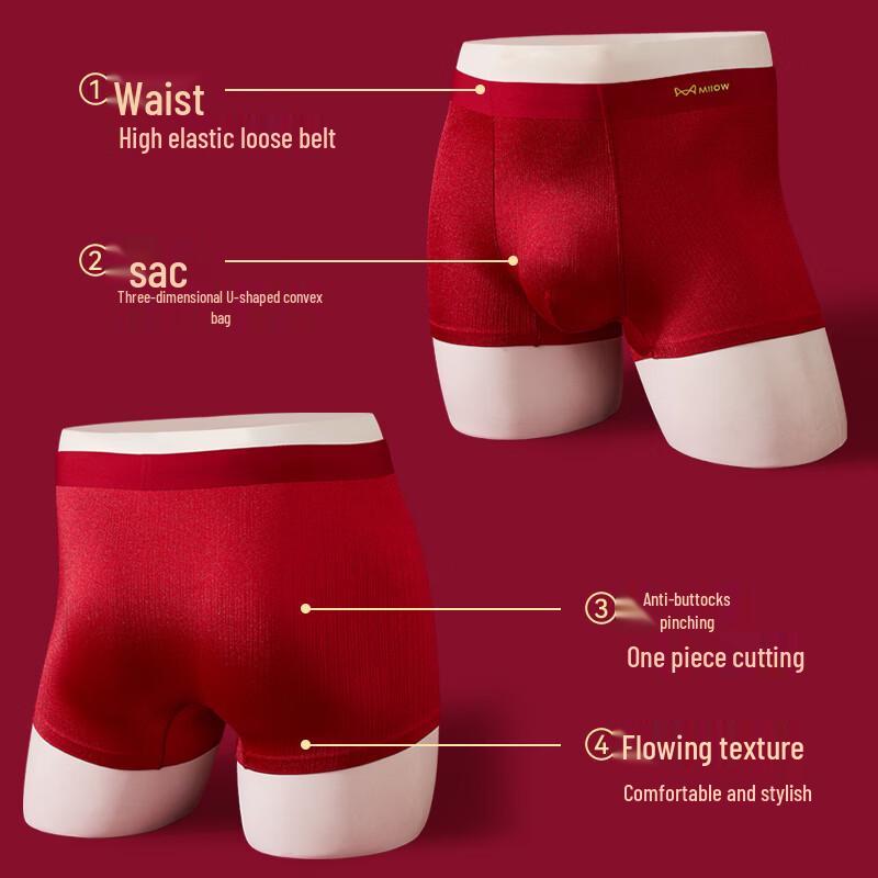 Mao Ren Men's Lucky Red Underwear 3-Pack Gift Set