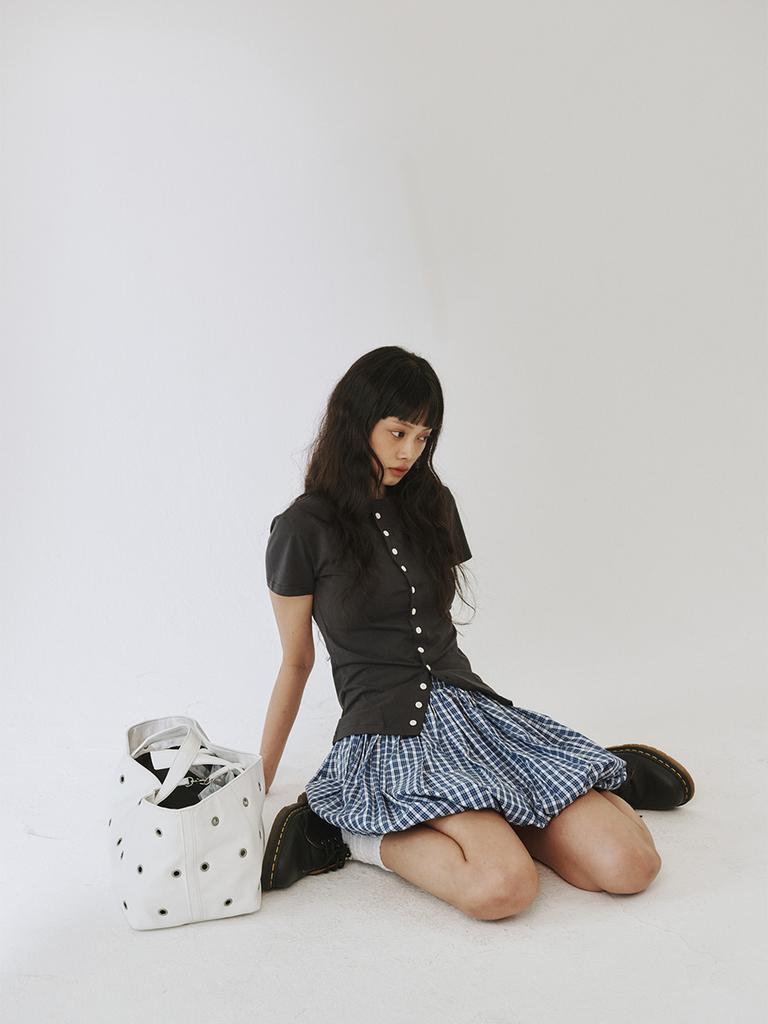 Peullijeupeulojegteu Balloon Skirt, Blue Check