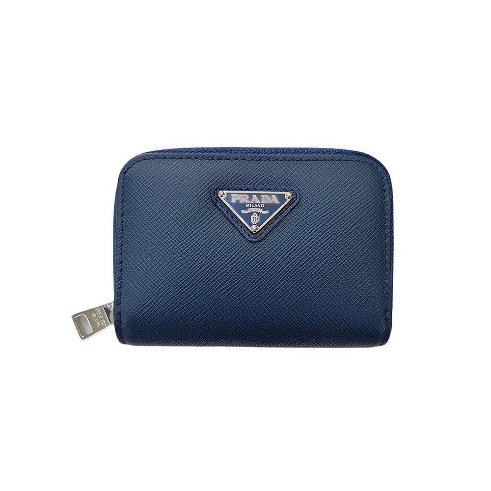 

Кошелек 2MM003 QHH Синяя сафьяновая кожа Тисненый треугольный логотип Чехол для карт и монет для мужчин и Двустворчатый визитница Маленький кожаный Имя бренда [Табличка]