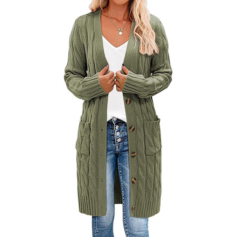 Langer, lockerer Zopfmuster-Strickcardigan für Damen – Herbst/Winter Knopfleisten-Pullover für Europäische & Amerikanische Trends 2026