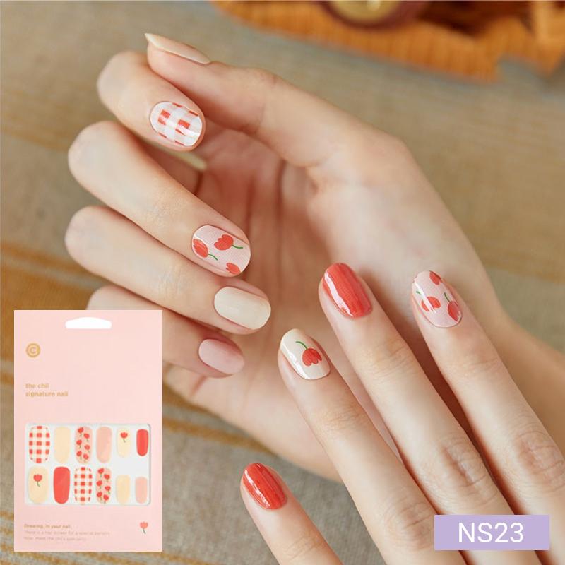 Floral Nail Stickers - 24pcs Self-Adhesive Strips, Quick 5-Min Manicure