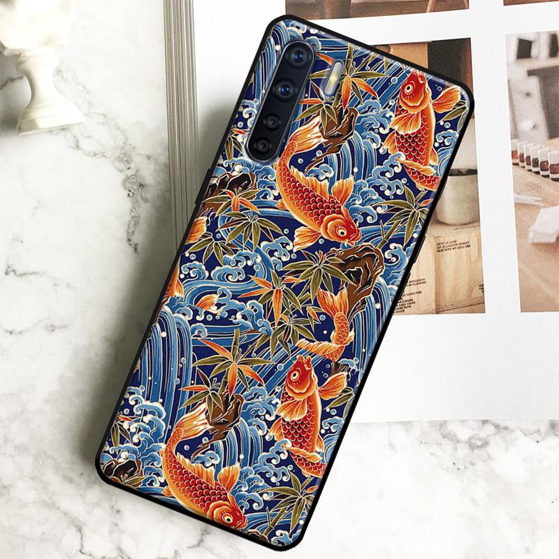 Tattoo Japanese Koi Dragon Wave Case For Oppo A96 A76 A16 A18 A38 A58 A78 A98 A15 A17 A77 A74 A94 A54 A57S A40 A60 A80 Cover