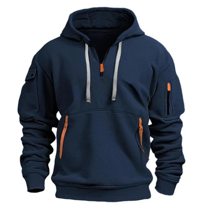 

2026 New Multi Pocket Zipper Fleece Hooded Casual Shirt for Men and Women Plus Size Loose Pullover Fashion Sweatshirt Top 3XL темно-синього кольору
