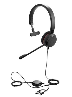Jabra Evolve 30 Microsoft Teams Certified Mono Cord Headset with Call Control and LED Indicator for Sound Quality II, Unit, Noise-Canceling