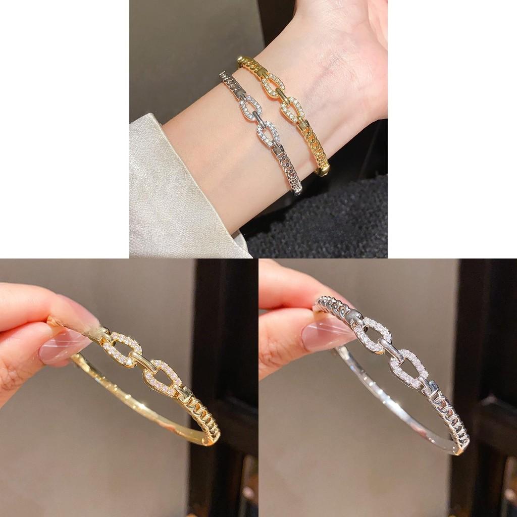 Minimalist Gold Plated Zircon Double Band Bracelet For Fashionable Women