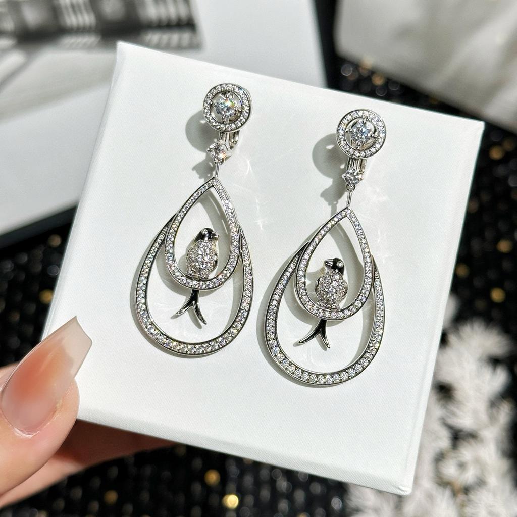 Hot Brand Vintage Earrings for Women Luxury Jewelry Fashion Bird Diamond Designer Eardrop Pure 925 Sliver Party Clip Earrings