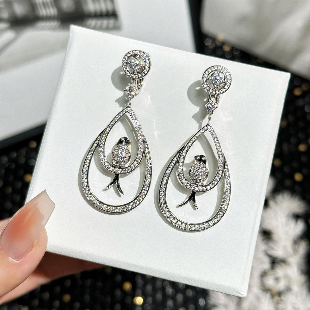 

Hot Brand Vintage Earrings for Women Luxury Jewelry Fashion Bird Diamond Designer Eardrop Pure 925 Sliver Party Clip Earrings
