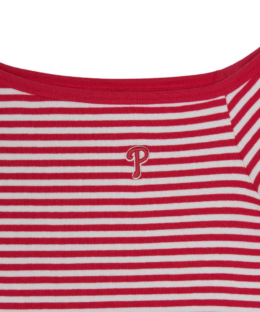 Emelbi Women'S Varsity Striped Off-Shoulder Slim Semi-Crop Short Sleeve T-Shirt Phi (Neon Red)