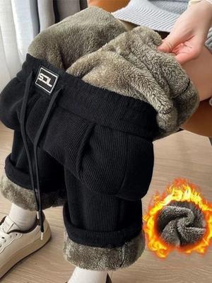 Extra-Thick Fleece-Lined Wide-Leg Pants Women's Fall/Winter Casual Relaxed Straight-Leg Pants