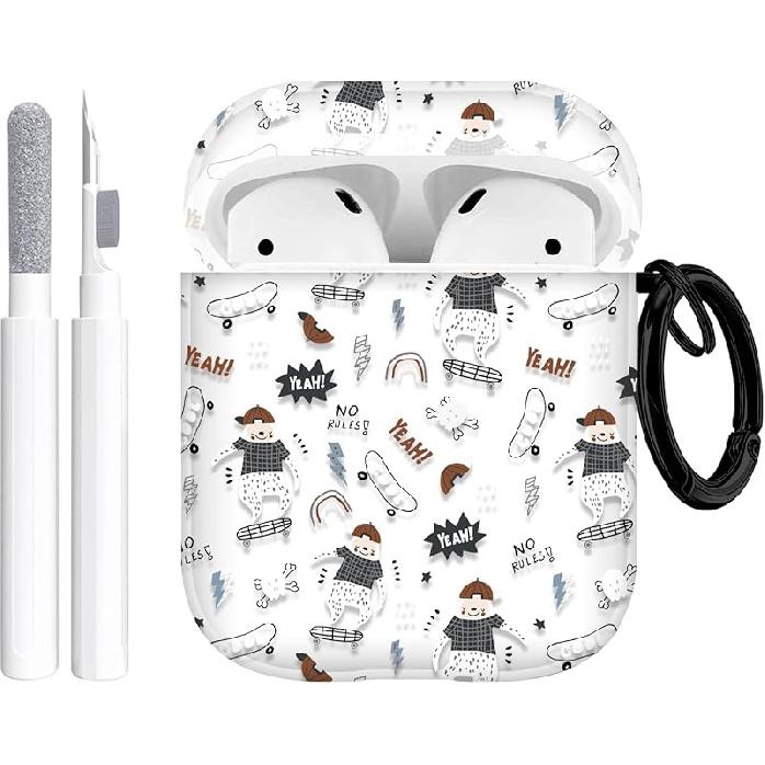 AirPods 1&2 Case Cover with Keychain for Apple AirPods 1st/2nd Generation, Rugged TPU Soft Protective Cover, Black Red