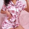 Summer Ice Silk Lapel Pajama Set: Short Sleeve Cardigan & Shorts Homewear for Women