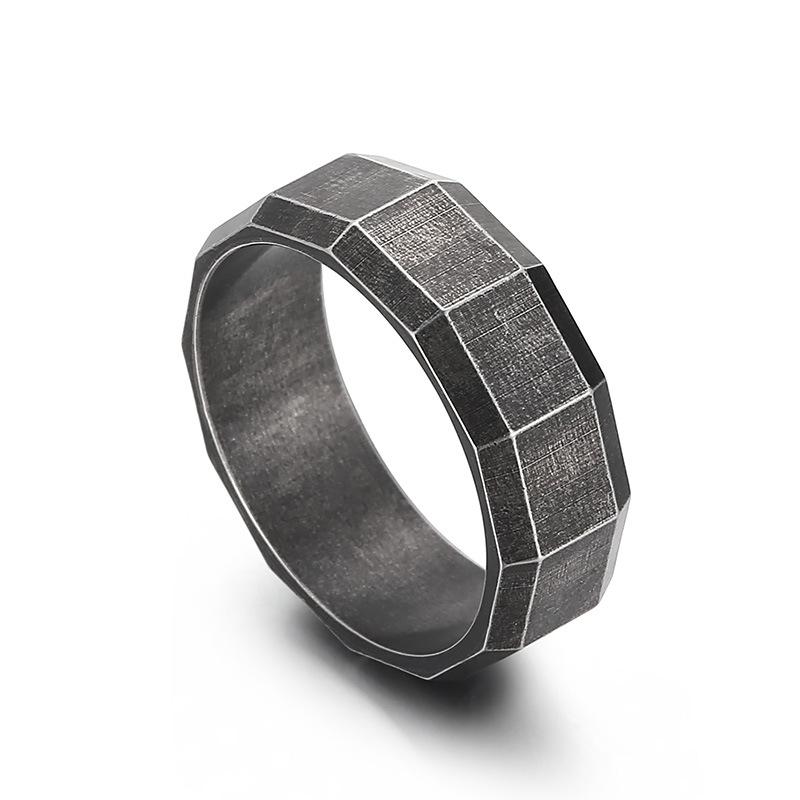 Dark Personality Rounded Edge Ring, Vintage Cut Square Titanium Steel Ring Men'S Jewelry Ring