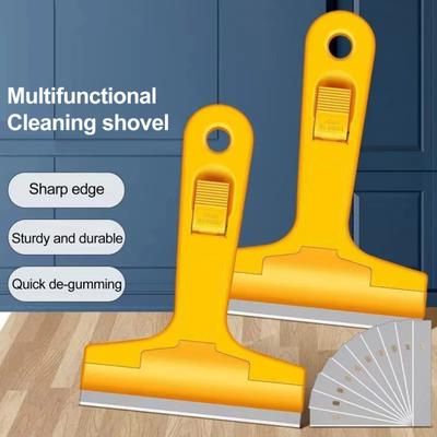 Cleaning Scraper with Retractable Replaceable Stainless Steel Blade Ergonomic Anti-Slip Handle Stubborn Stain Remover Heavy Duty Cleaning Scraper