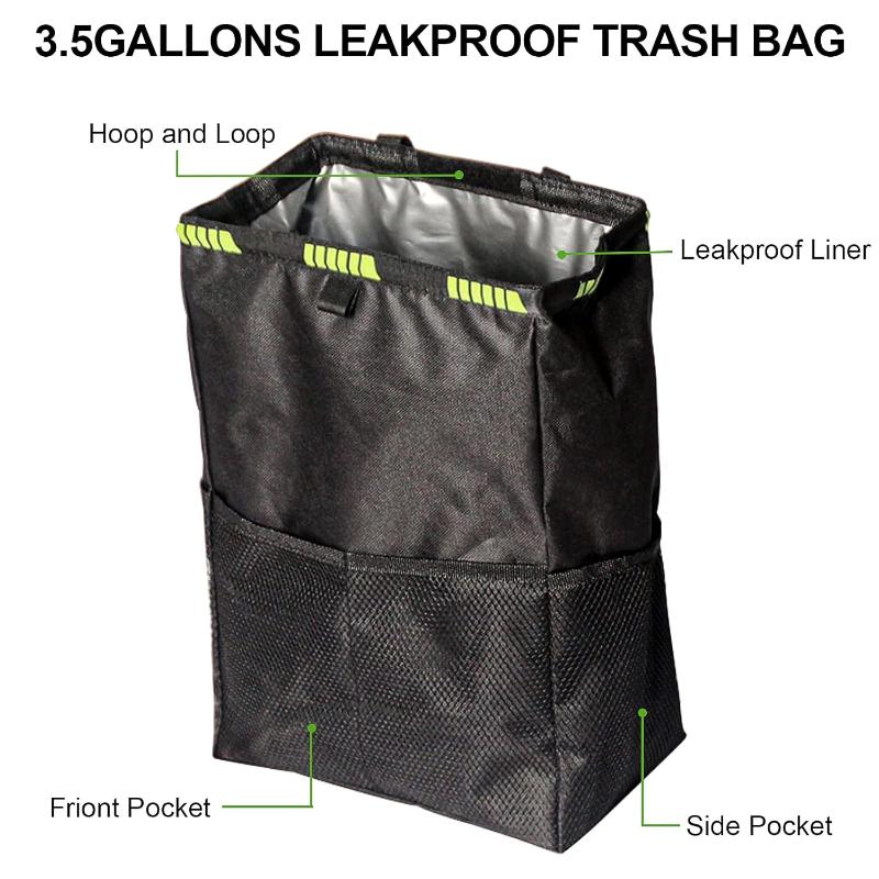 Foldable Car Trash Can With Storage Pockets Waterproof Leakproof Hanging Garbage Bin For Auto Outdoor Camping Organizer