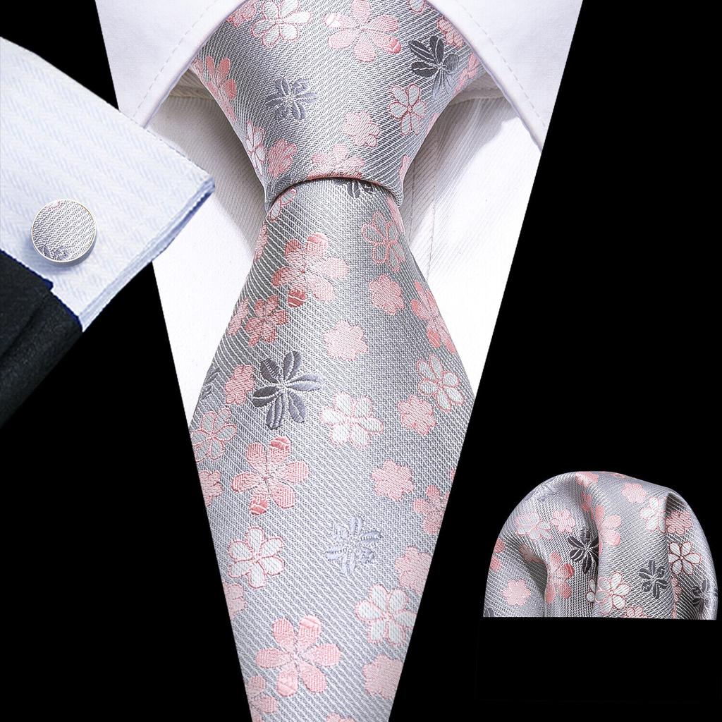 Barry.Wang Floral Ties for Men Woven Paisley Wedding Necktie Handkerchief Cufflinks Formal Casual Set