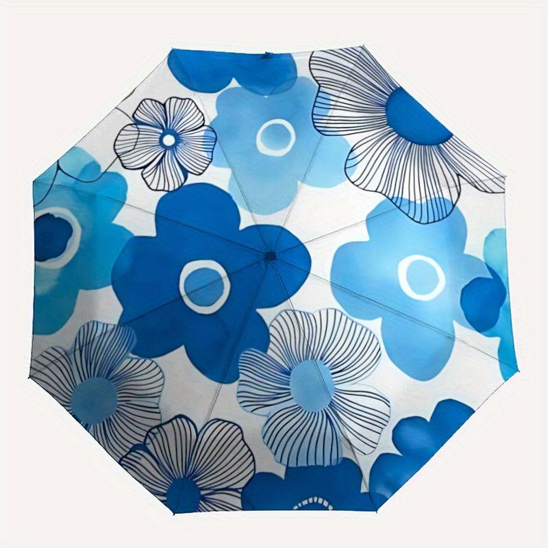 

1pc Blue Floral Pattern Automatic Umbrella - 8-Rib Foldable Design, Outdoor Adventures, and Family Celebrations yy250829094