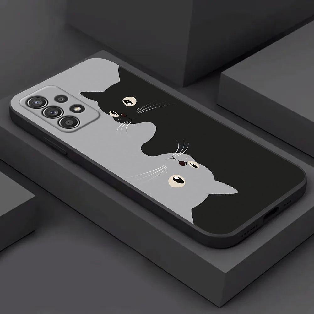 For Samsung Galaxy A56 Case A54 A52 A53 5G A36 A34 A35 A33 A32 A50 A72 A73 A26 A25 A16 Cute Black Cat Line Phone Case Soft Cover