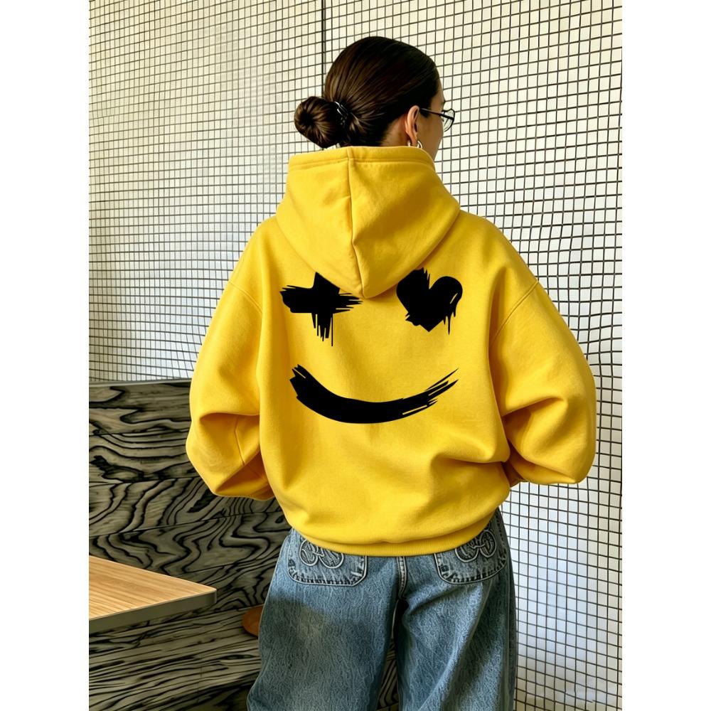 Creative Funny Faceprinting Loose Youth Tops Woman Y2K Casual Hoodies Hip Hop Crewneck Pullovers Comfortable Autumn Streetwear
