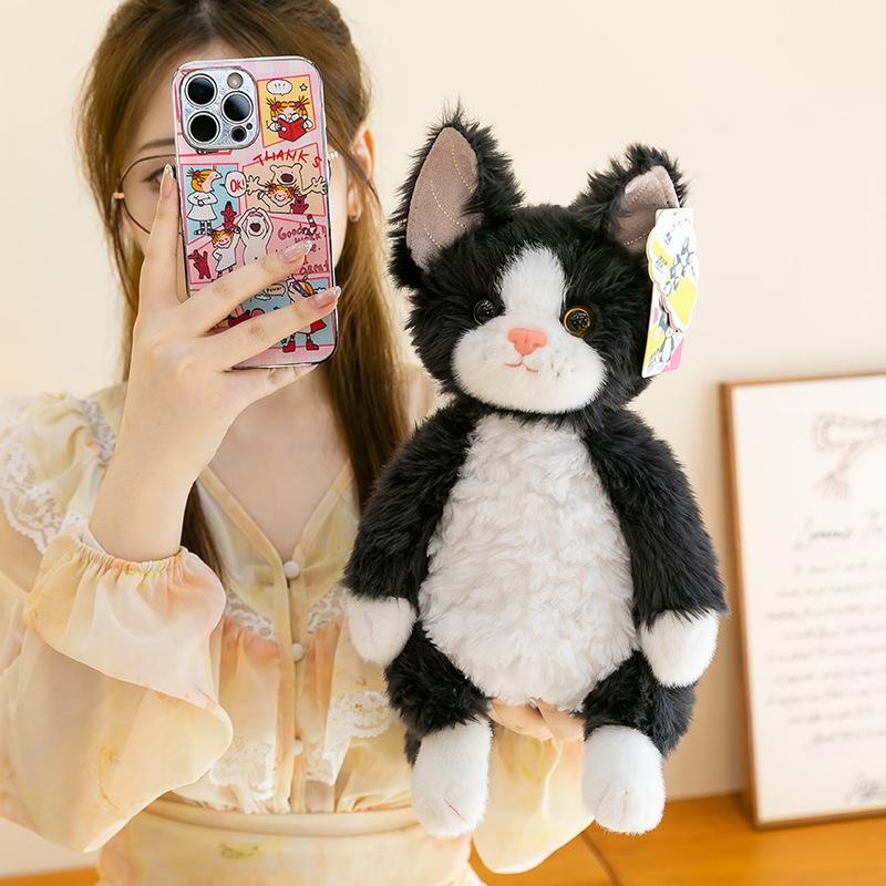 Black & White Devon Rex Cat Plush Toy – Cute, Curly-Haired Doll & Hug Pillow Gift for Girls