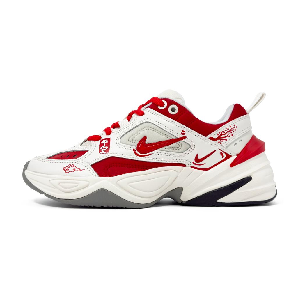 Nike M2K Tekno Red Plum And Cloud, Peaceful, Joy Leather Height Increasing Low top Chunky Sneakers Women's AO3108-001(Team1759-)