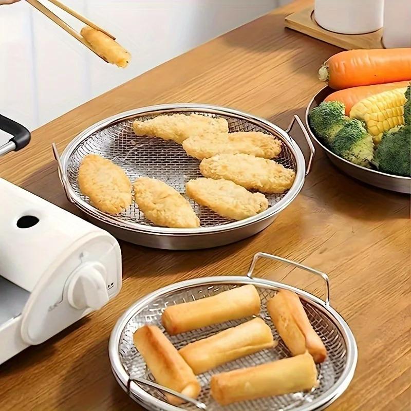 Stainless Steel Filter Tray,Reusable Round Mesh Basket,Frying Grilling,Kitchen Strainer,Fruit Vegetable Water Filter Basket