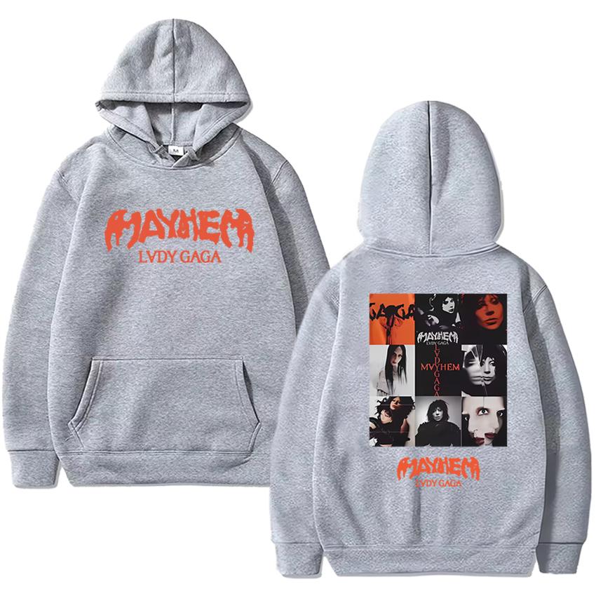 High Quality Lady Gaga 2025 New Album Mayhem Graphics Black Hoodie Unisex Vintage Casual Streetwear Men Women Fleece Sweatshirt