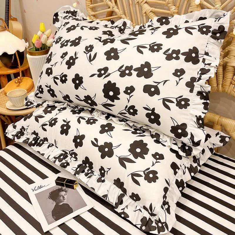 Federe per cuscini Princess in cotone di alta qualità Un paio di federe grandi con stampa floreale Biancheria da letto da 48 * 74 cm