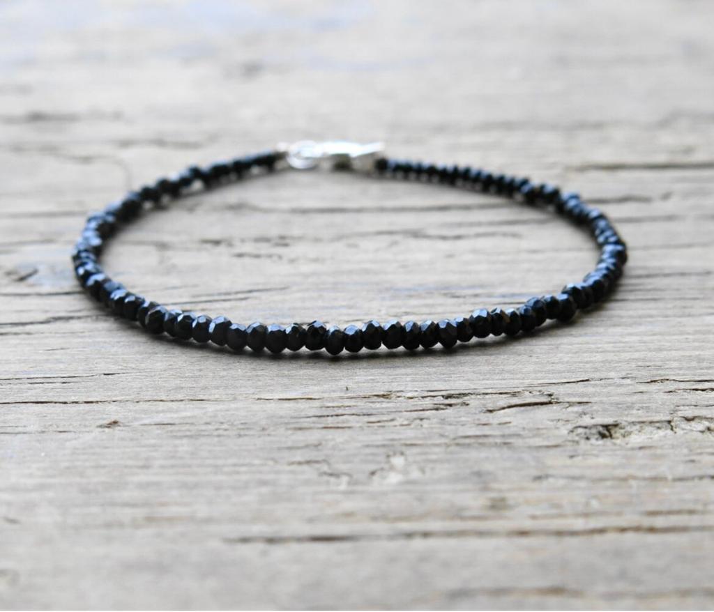 Black Crystal Tourmaline Bracelet, Empath Protection Bracelet for Women, Dainty Black Tourmaline Jewelry,