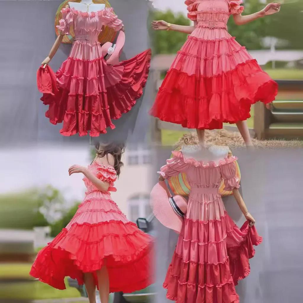 2024 One-Shoulder Gradient Ruffle Maxi Dress