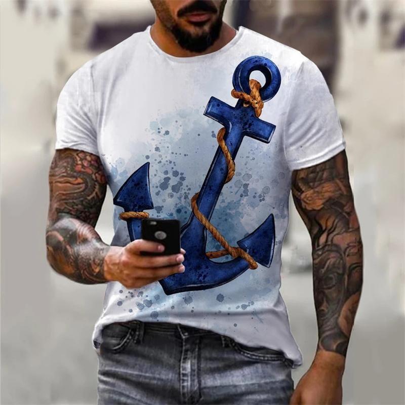 

Men s 3D Printed Sailing Anchor and Wave Pattern T-shirt Breathable Loose Fit Short Sleeved Summer Casual Top Suitable for Beach Travel 6XL