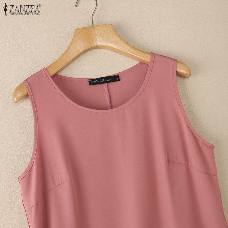 ZANZEA Women Casual Round Neck Summer Sleeveless Dress