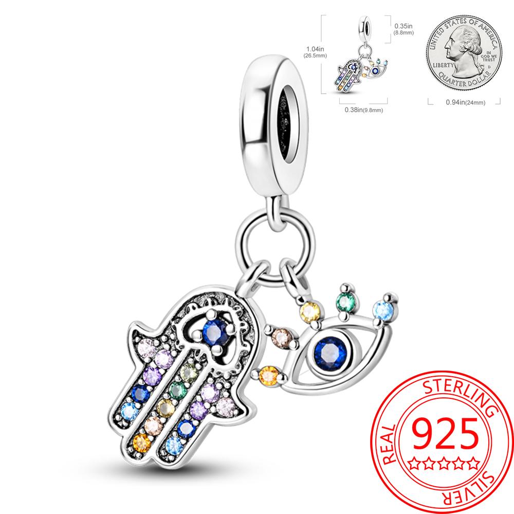 Mysterious Copper Love Evil Eyes Celtic Knot Palm Pendant Beads Safety Clip Fit Brand Bracelet Premium Gift Diy