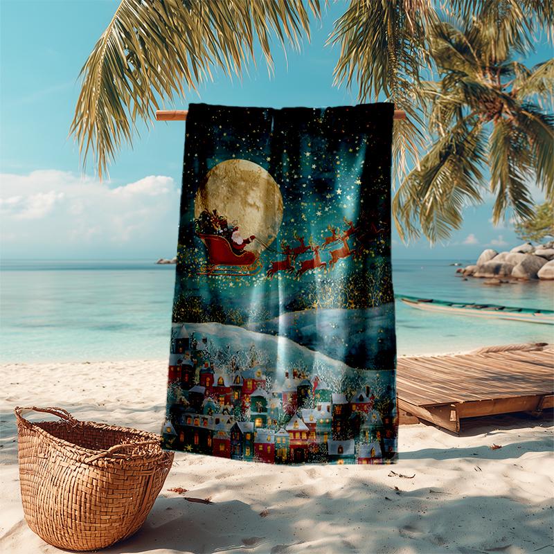 Ultra-Soft Beach Towel with Christmas Santa Claus Theme,Ideal for Pool - Camping, Diving - Perfect Travel Essential, Vibrant Beach Towel.