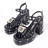 Fashion Black Punk Platform High - Heel Sandals | Pearl, Rhinestone & Rivet - Decorated Edgy Style