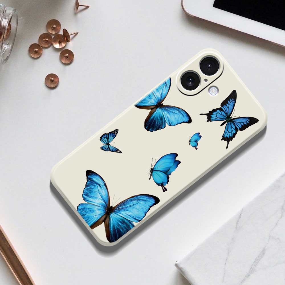 For iPhone 17 Case Blue Butterflies Pattern Printing Straight Edge TPU Phone Back Cover