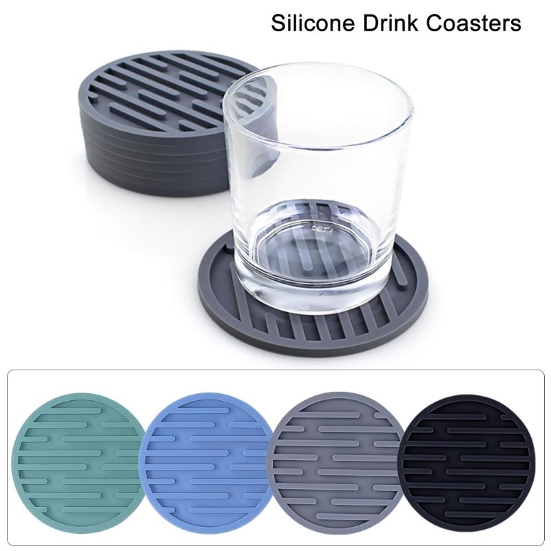 6Pcs Silicone Drink Coasters Round Nonslip Table Decors Coasters Silicone Texture Suitable for Kitchen Everyday Use