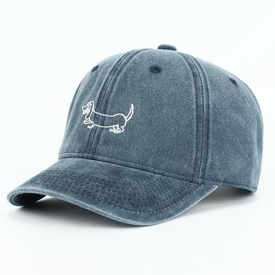 Dog Patterned Embroidered Baseball Cap Men Women Vintage Washed Cotton Streetwear Sun Hats