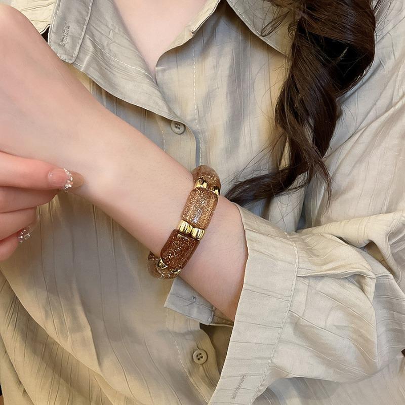 Fashion Bracelets Stylish Two Tone Glitter Sequins Acrylic Geometric Splice Elastic Beaded Strand Casual Daily Accessories