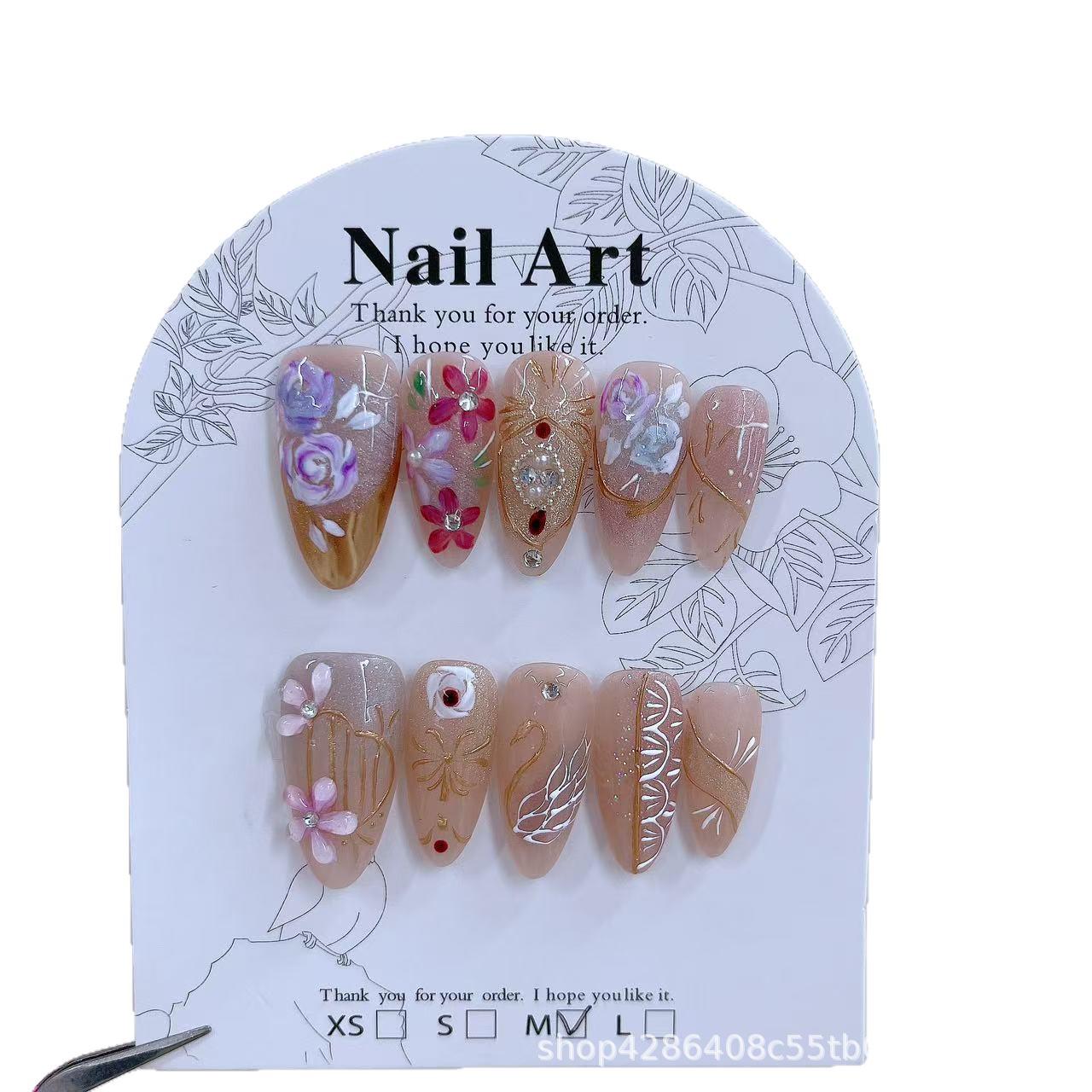 Hand-Painted Swan 3D Relief Medium Almond Pink Reusable Nail Art Stickers Extra Small Swan Design