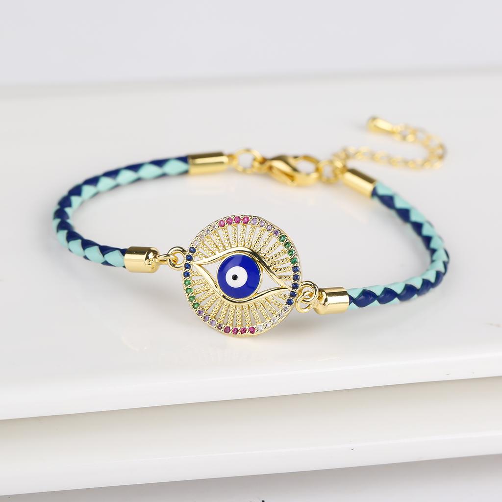 Hot Sale Zircon Turkish Evil Eye Ladies Bracelet  Men'S Leather Adjustable Bracelet Ward Off Evil Jewelry for Daily Wear
