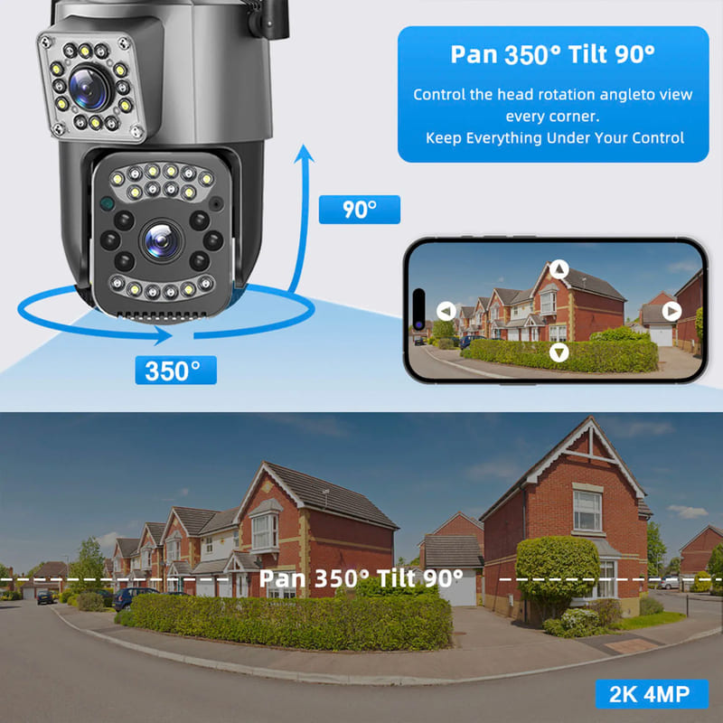 Cámara de vigilancia WiFi de doble lente 4K, 8MP, PTZ, HD 360, protección de seguridad, inteligente, inalámbrica, visión nocturna, CCTV, IP, V380 Pro, UE