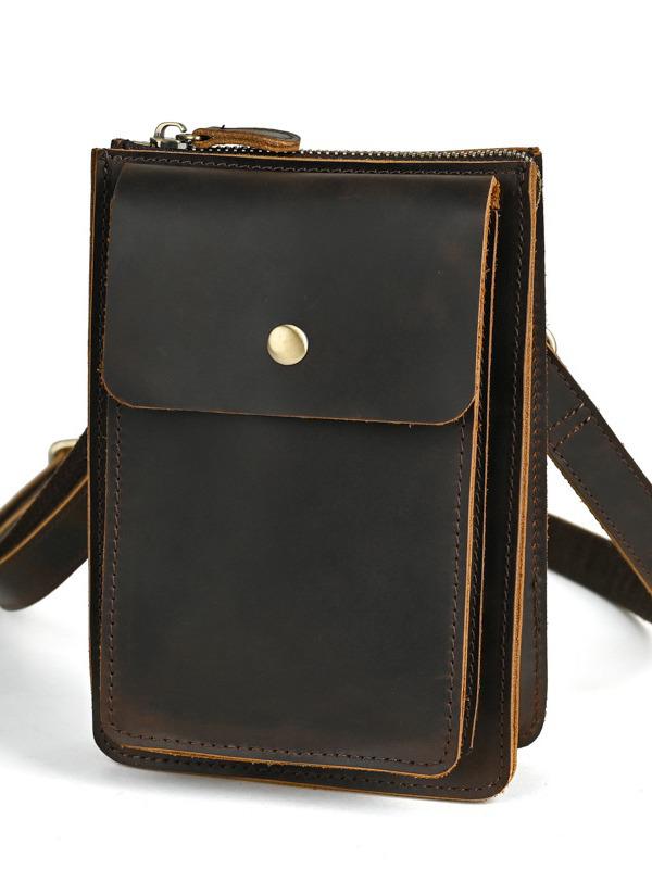 Retro Genuine Leather Waist Bag – Multifunctional Crossbody Pouch for 6-inch Phones