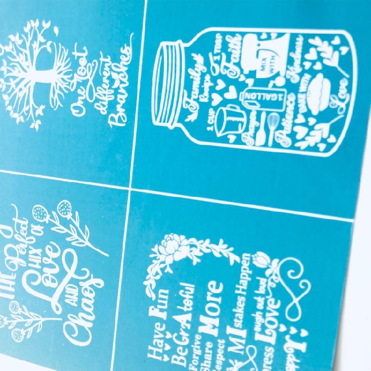 Estênceis de Serigrafia Tema Família 20x20cm Laváveis para Camisetas Artesanais Fabricação de Joias Impressão em Argila Tecido