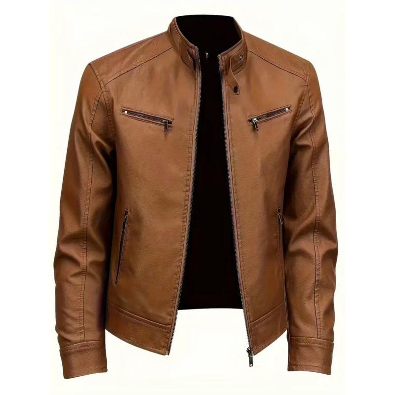 New men's PU leather jacket stand-up collar locomotive jacket slim-fitting trendy leather jacket jacket